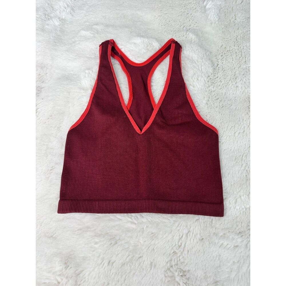 FP Movement Free People Ribbed Crop Tank Burgundy Red Racerback Activewear